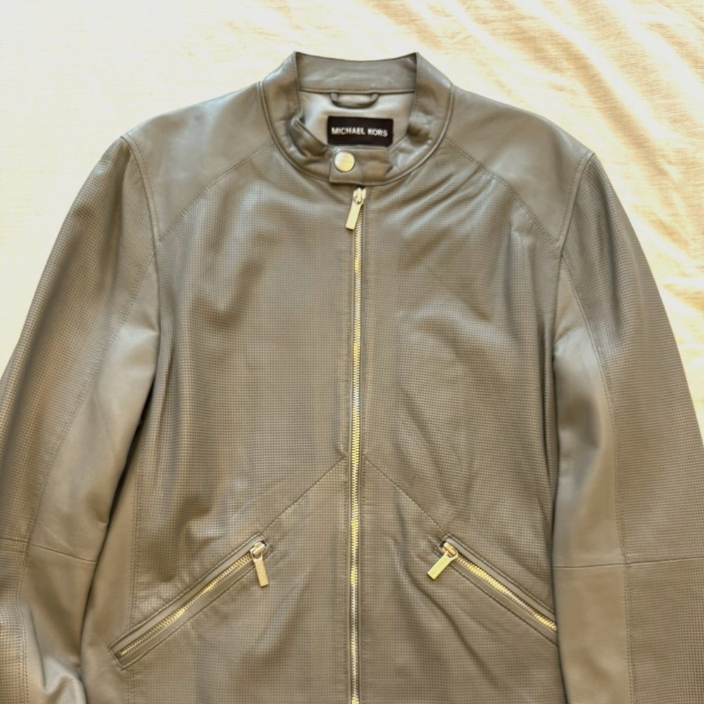 Michael Kors Men's Gray Perforated Leather Jacket Size M